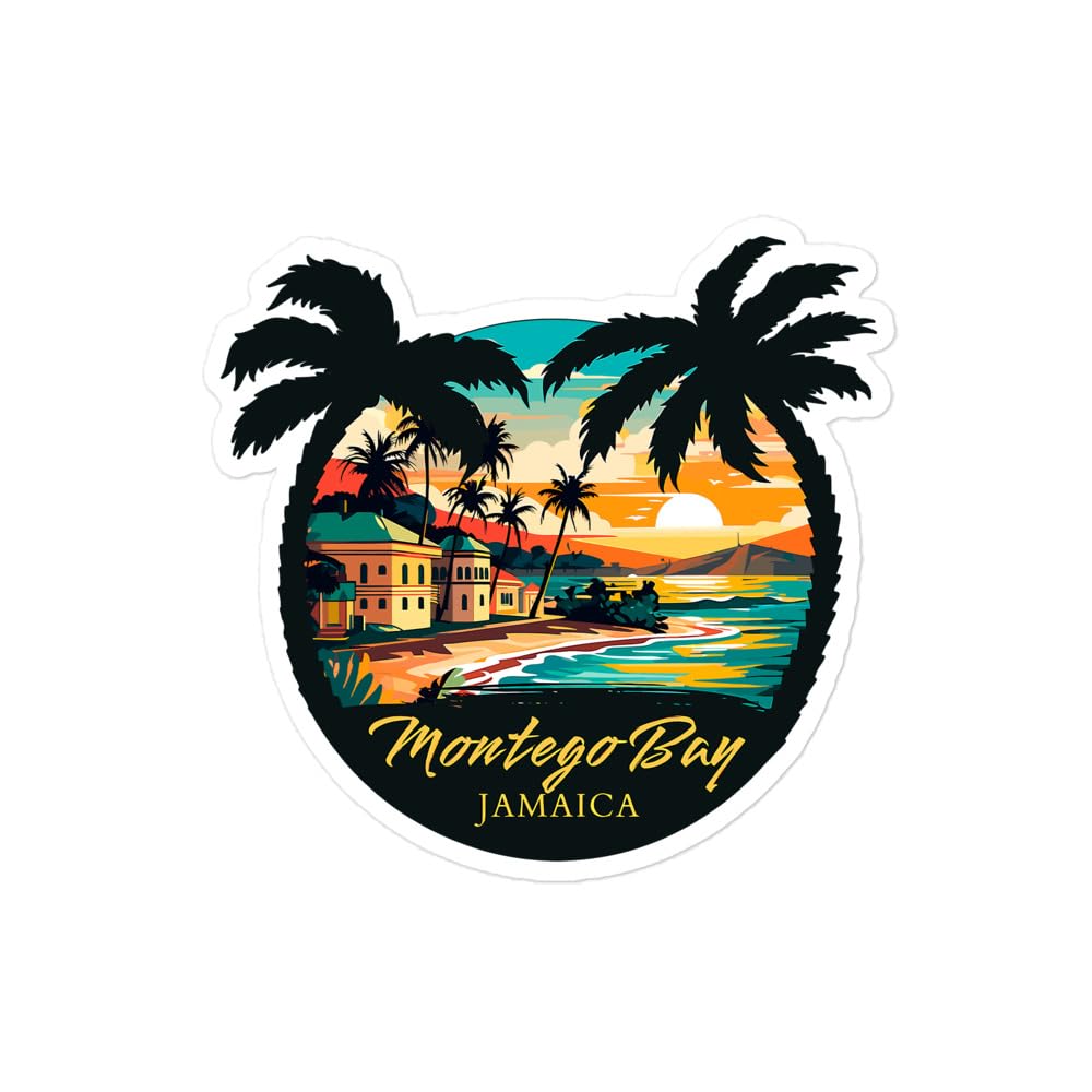 Montego Bay Jamaica Sticker 4 Inch Coastal Travel Souvenir Destination - Waterproof Vinyl Decal for Laptop Water Bottle Car Tumbler - Durable Aesthetic Long-Lasting Stickers for Adults ID44990