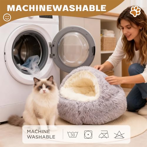 Katzenbett Flauschig Katzendecke, 50cm Kätzchenbett für Kleine Katzenhöhle, Gemütlich Katzenbett für große Katzenkätzchen Washbar Hundehaus, Weiches Plüsch Warm Winter Haustierbett für Katzen Hunde