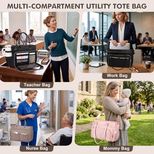 Teacher Tote Bag for Women with Large 15.6" Laptop Storage, Brown — view 6