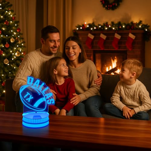 Image of CLORURBANLIVE 3D Football Dallas Night Light 3D Illusion Lamp with Remote Control 16 Color Options Sports Decor Lighting for Fans - Multicoloured OneSize