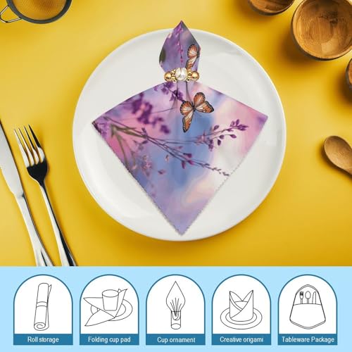 Servilletas de tela para Acción de Gracias y bodas con elegante estampado floral lavanda 8