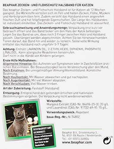 beaphar Zecken- und Flohschutz Spot On für Katzen, Zecken- und Flohschutz mit Margosa Extrakt, 3 x 0,8 ml & Flohschutz Halsband für Katzen | Zeckenschutz für Katzen