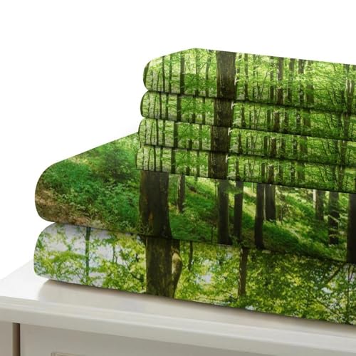 Housse de couette forêt 3D pour chambre de garçon lit simple motif paysage naturel