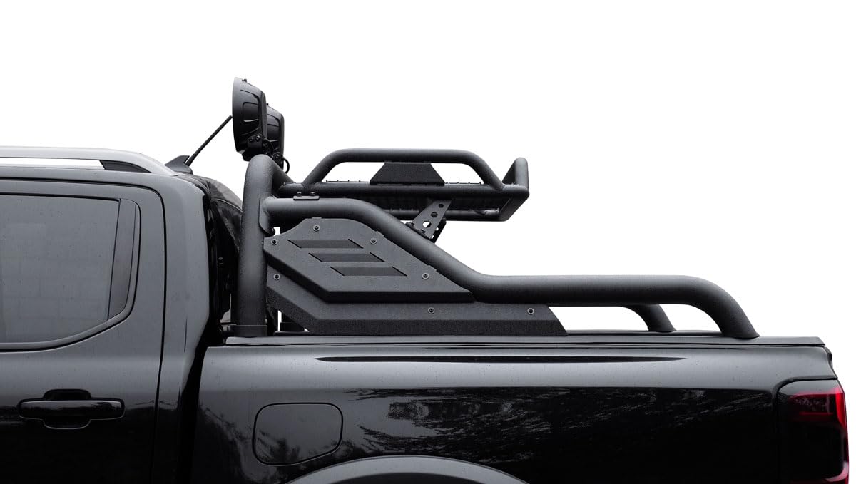 Hansen Styling Parts Black Stealth Überrollbügel + Gepäckkorb kompatibel mit Ford Ranger (2023-) / Ranger Raptor (2023-)