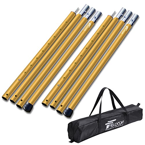 FIELDOOR アルミテントポール 【2本セット/収納バッグセット/ゴールド】 4本連結 調節可能 240~280cm 大型タープ コットンテントにも対応 プッシュピン 伸縮 分割式 キャンプ