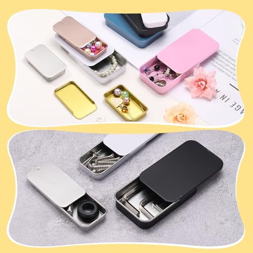 Image of uxcell 10Pcs Slide Top Tin Containers, Mini Metal Empty Tins Box with Sliding Lids, 3.1 inchx2 inchx0.6 inch Rectangular Storage Organizers for Lip Balm, Solid Perfume, Small Items, Blue