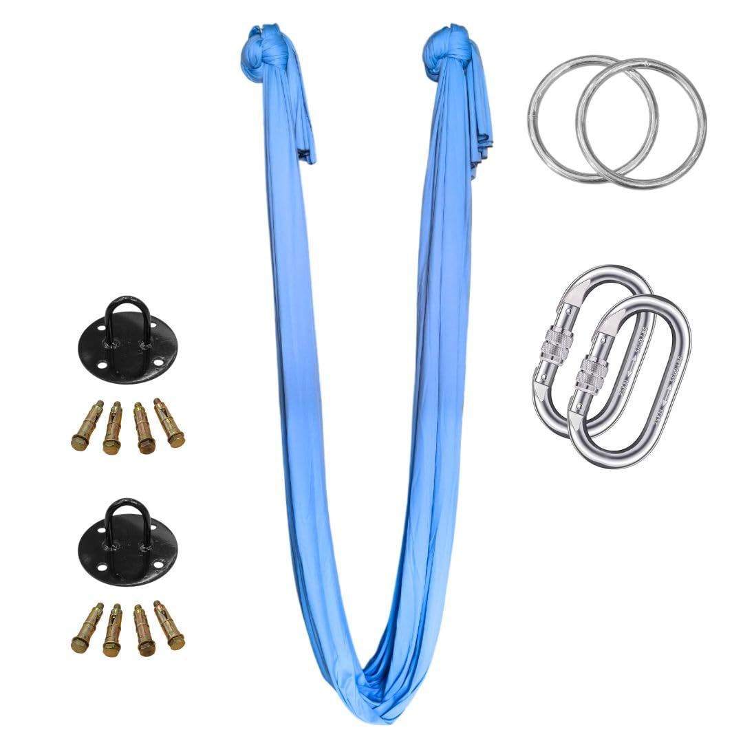 Streetup India® Lycra Fabric 6x1.5 Mtrs Aerial Swing/Yoga Hamock for Antigravity Yoga/Flying Yoga| With Kit| Light Blue-image-14