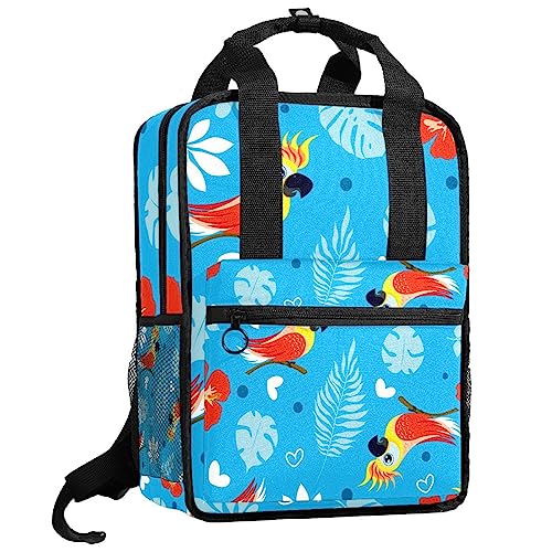 Sac à dos pour filles et garçons motif feuilles bleues 35cm