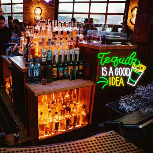Image of Tequila Is A good Idea Neon Sign LED Tequila Light Up Sign for Wall Decor Dimmable USB Tequila Neon Light Signs for Beer Bar Home Party Music Festival Man Cave Restaurant