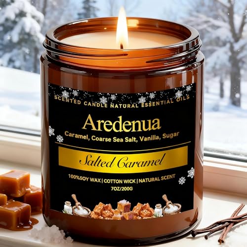 Winter Candles - Salted Caramel Candle | Cozy Holiday Scented Candles - 7oz Jar Soy Candle for Winter Home, Holiday & Christmas Gifts for Women Men