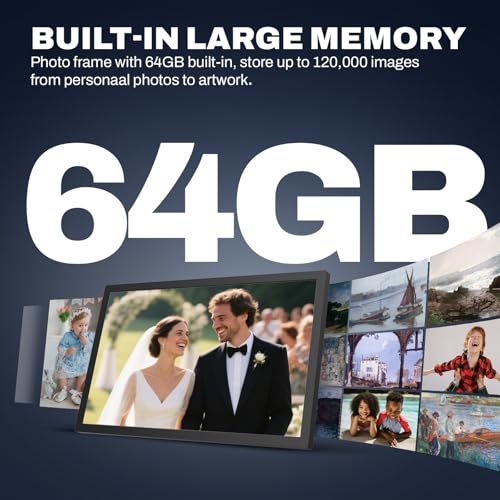 Image of 24 inch Large Digital Picture Frame, 64GB, Anti-Glare Non-Touch, WiFi Wall-Mount Frame for Home /Business, 1920x1080 FHD, Share via App, Email, USB & Micro SD, Remote Included, Black