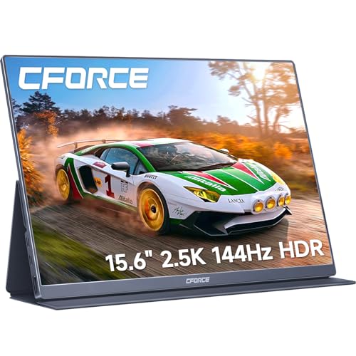 c-force 15.6 2.5K QHD 144Hz Portable Monitor with USB-C/HDMI, HDR IPS Display, Speakers – For Laptops, PCs, Macs, Phones, PS5, Xbox, and Switch