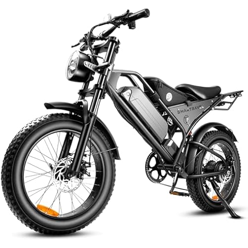 SMARTRAVEL DK400 Electric Bike for Adults,Ebike with 1000W Motor, 48V/15Ah and Up to 28+MPH,Simano7 Speed with Cycling Bag(Upgrade Front Turn Signal+Rear Rack) | 80 miles removable LIB,20"×4.0 fat tires,Full suspension,7-speed,Hydraulic rear disc brake,UL2849 certified,90% pre-assembled