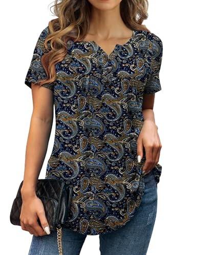 a.Jesdani Womens Summer Plus Size Tunic Tops Short Sleeve Blouses Casual Floral Henley Shirts2
