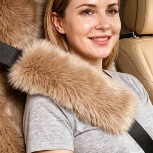 Image of 2 Pack Sheepskin Car Seat Belt Cover Pads | Long Wool Seatbelt Cushions