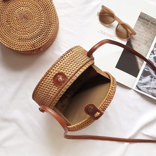 Bolso bandolera redondo de paja para mujer con correa ajustable miniatura 3