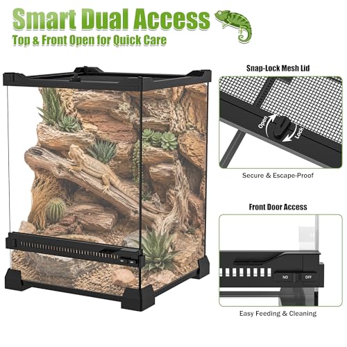 Image of 8 inch x 8 inch x 12 inch Mini Vertical Glass Reptile Terrarium | Front Opening & Fully Assembled Enclosure Tank for Crested Geckos, Tree Frogs, Tarantulas, Jumping Spiders & Tiny Reptiles