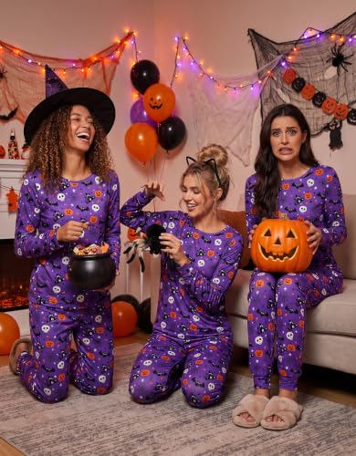 Ekouaer Womens Jogger Pajama Sets Long Sleeve Pjs Purple Halloween Print XS - image 4