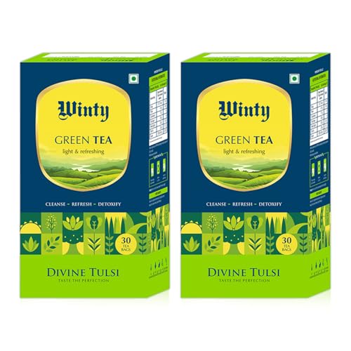 Image of Winty Divine Tulsi Green Tea- Pack of 2 (30 packs each) | With Rama, Krishna & Vana Tulsi | Natural & Pure Wellness Brew | For Weight Management and Detox | Herbal Tea Bags