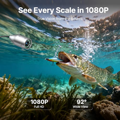 Image of Eyoyo Underwater Fishing Camera, Portable 1080P Camera w / 12 IR Lights,Video Fish Finder, 1024x600 Screen, for Sea, Lake, Boat, Ice Fishing