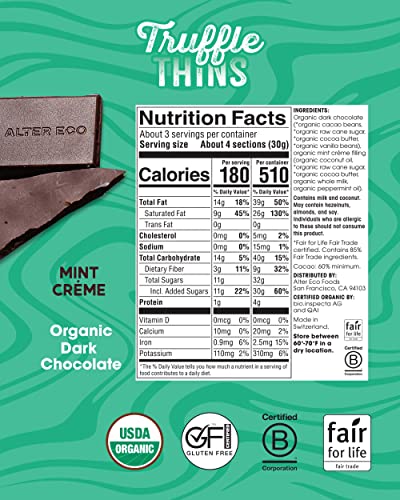 Alter Eco Mint Creme Truffle Thins, Chocolate Bar With Gooey Ganache Truffle Filling, Gluten-Free, Non-Gmo Snacks, No Additives Or Artificial Sweeteners, Fair Trade, Recyclable Packaging (1-Pack Mint Creme) #TOP4
