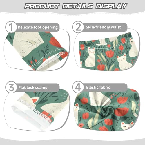 Girls Leggings Cute White Cats Flower Soft Toddler Leggings for Girls Kids Pants Size 4T-10T3