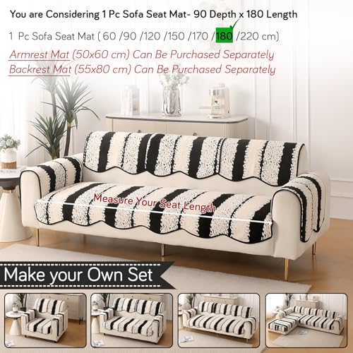 Image of HOKIPO Luxury Wavy Anti Slip Plush Sofa Cover Mat | Make Your Own Sofa Cover Set, Mat Length 90(D) x 180(L) cm, Black (AR-5985-BLK)