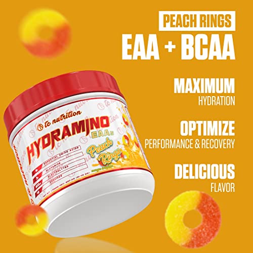 Hydramino Eaa + Bcaa Powder - 45 Servings - Essential Amino Acids Supplement & Electrolyte Powder For Recovery, Strength, & Hydration, 7G Bcaas, 8G Eaas, 600Mg Electrolytes, More (Vegan, Peach Rings) #TOP7