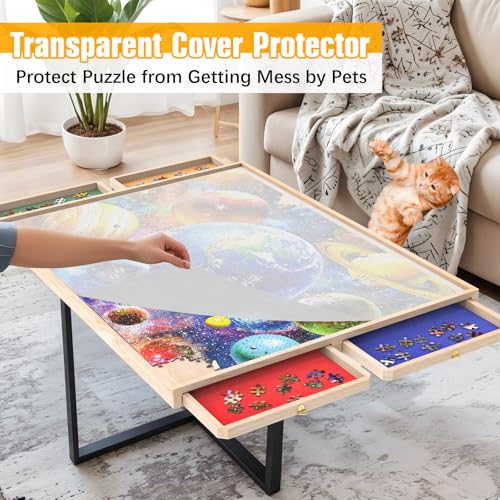 Norbase NB1122 Rotating Puzzle Board With Drawers And Cover 30'' X 22'' 1000 Piece Wooden Jigsaw Puzzle Table Lazy Susan Puzzle Boards Portable Lightweight Design thumb #3