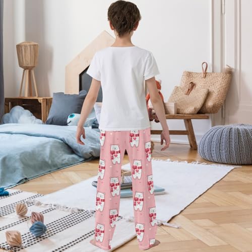 Boy's Pants Polar Bear Red Heart Lover Scarf Jogger Pants Elastic Waist Long Bottoms Trousers with Pockets 6-14 Y3