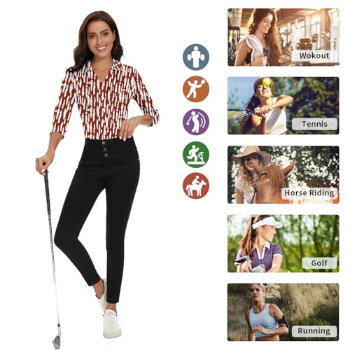Image of Soneven Womens Golf Polo Shirts 3 /4 Long Sleeve V Neck Button Down Shirts Business Causal Work Blouses Tops