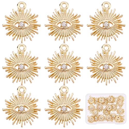 SUNNYCLUE 1 Box 22Pcs 18K Gold Plated Evil Eye Charms Bulk Rhinestone Charms for Jewelry Making Alloy Sun Charm Pendants Earring Necklace Bracelet Supplies Adult Craft