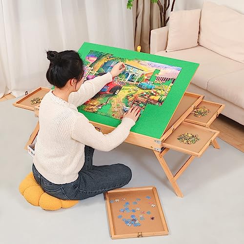 Puzzle Table,Wooden Jigsaw Puzzle Tables for Adults Portable Large with 2 Sliding Drawers and Tilting Board,Folding Puzzle Board with Non-Slip Surface, Up to 1000 Pieces from Fanwer