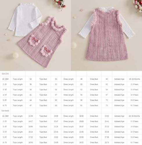 2PCS Toddler Baby Girl Mock Neck Long Sleeve Sweater + Zipper Sleeveless Tweed Straight Dress Sets2