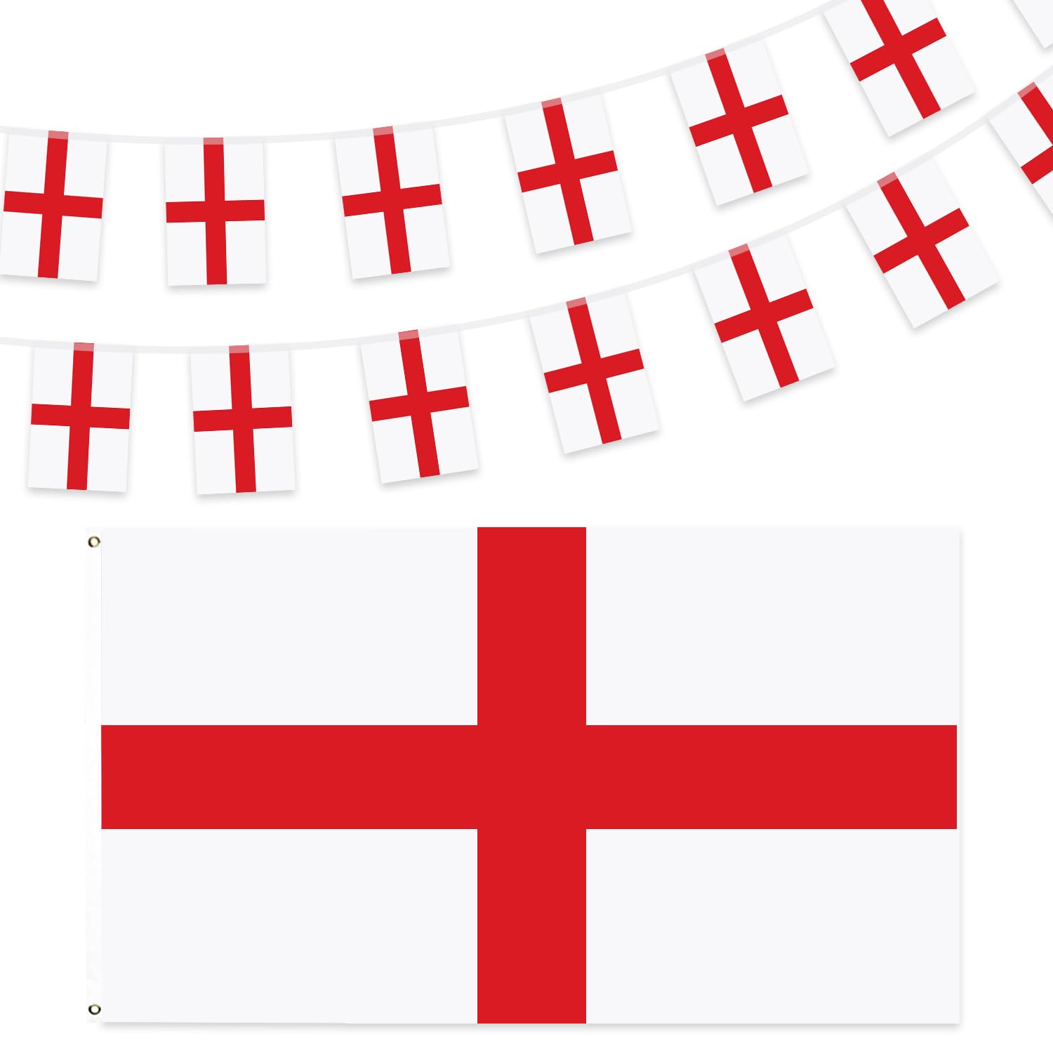 England Flags with 10m 26pcs England Bunting for World Cup Football 2026 Party Decorations and St. George's Day Decorations
