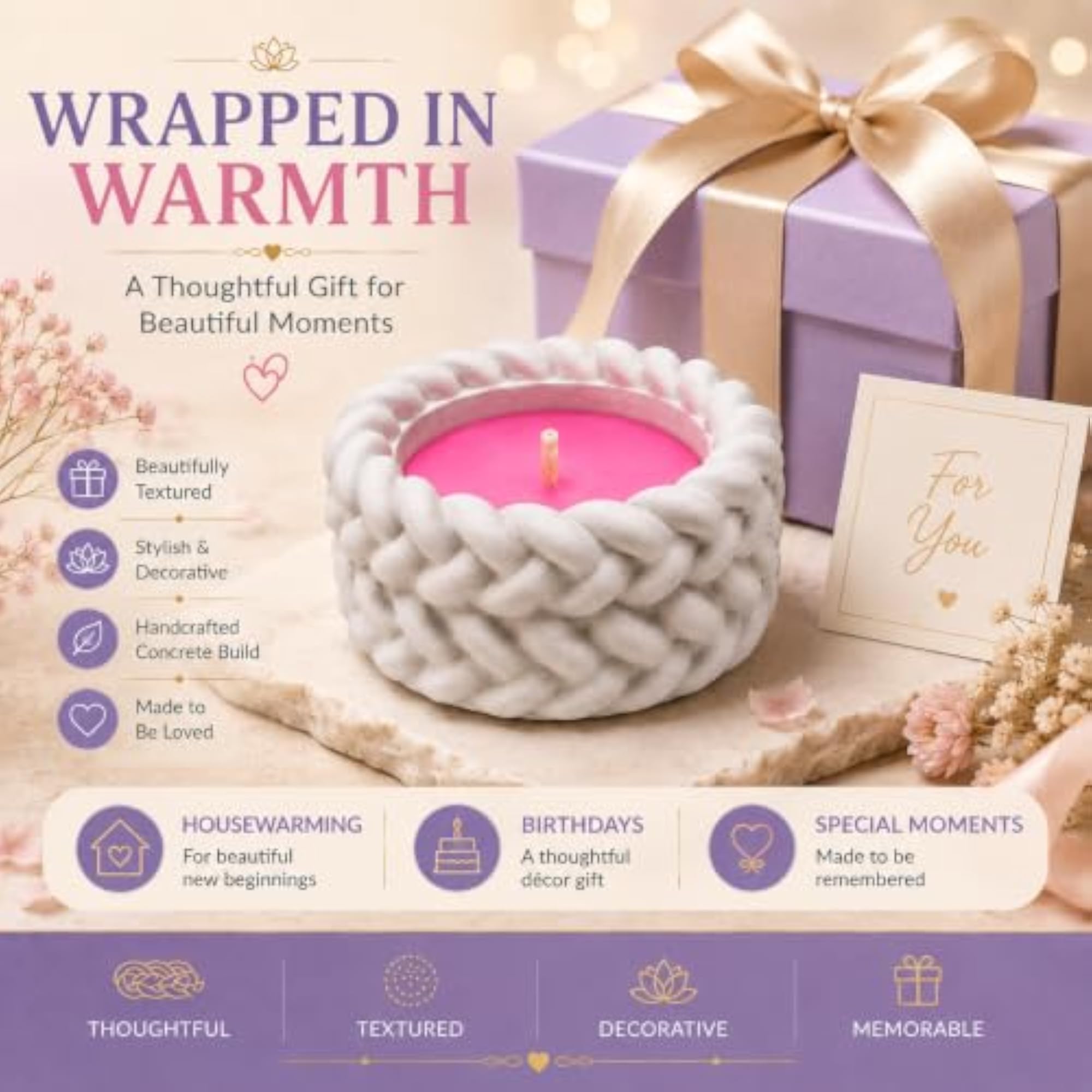 Modern Braided Pink Wax Candle, Decorative Gift
