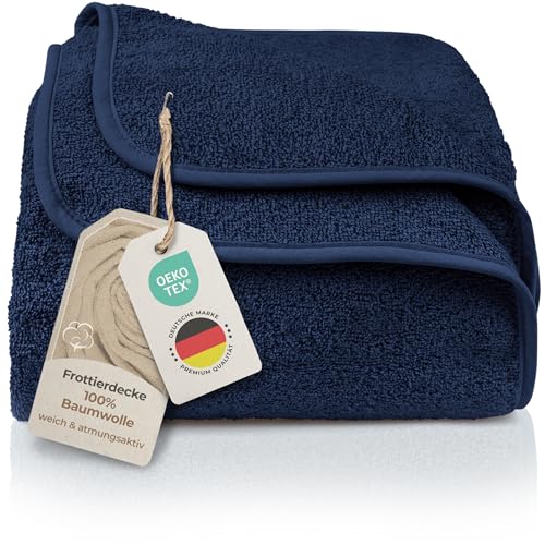 LAYNENBURG Premium Frottee Decke 150x200 cm - 100prozent Baumwolle - Dünne und Leichte Sommerdecke - Baumwolldecke als Sofa- und Bettdecke - Frottierdecke und Kühlende (Dunkelblau)