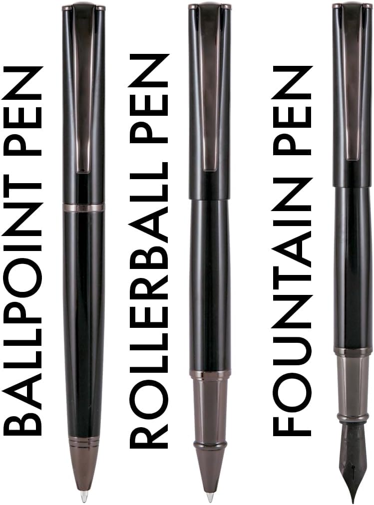Monteverde USA Impressa 3+2 Piece Set (Fountain, Rollerball, Ball Pen) | Black/Gunmetal | Omniflex Nib | Large Luxury Gift Box with Free Ink & Gel Refill