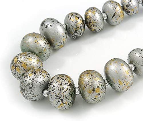 Avalaya Chunky Graduated Wood Glossy Beaded Necklace in Shades of Brown/Gold/White - 66cm Long