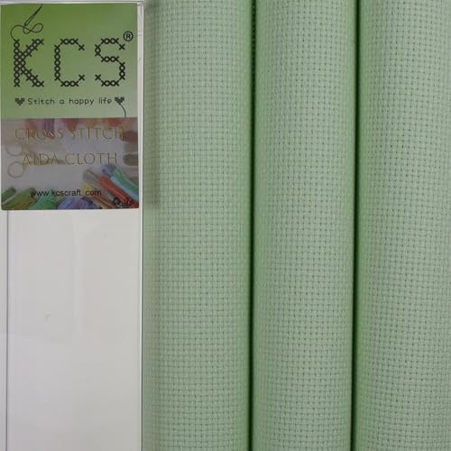 Image of KCS 3 pc of 15 inch x 18 inch(38cmx45cm) Counted Cross Stitch Cotton Aida Cloth Needlework Rolled Fabric Box,16CT,Light Green