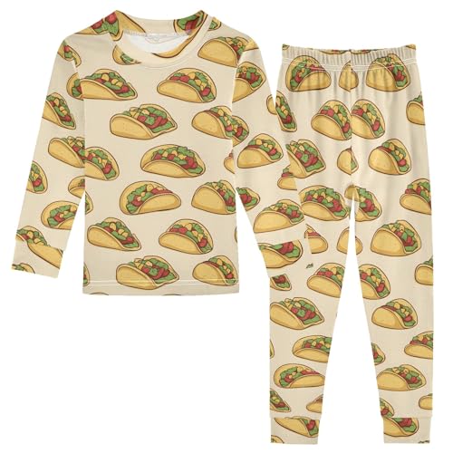 Burritos Pattern Cute Pajama Sets Long Sleeve Top and Pants, Snug Fit Sleepwear for Night Wears