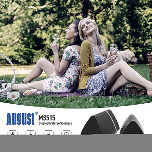 August MS515 - Stereo Bluetooth Speaker Pair - Dual Wireless Speakers for Smart TVs, Smart Phones, Laptops, PCs, Tablets - Black