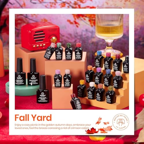 Image of Beetles Gel Nail Polish Set - Yard Gel Polish Kit, 20 Color Orange Burgundy Red Navy Blue Glitter, Soak Off LED UV with Base Top Coat Nail Art Manicure Gift for Women