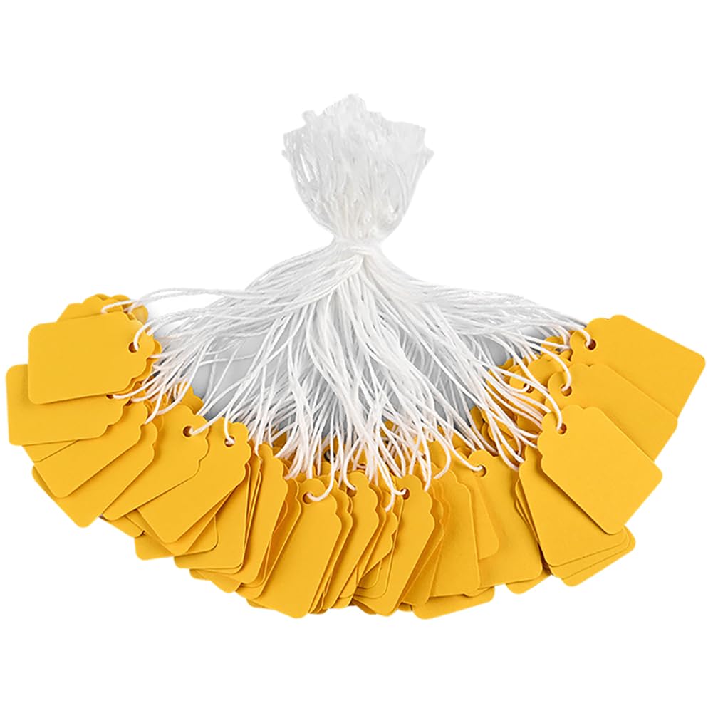 Hugede Yellow 500 Pcs Price Display Labels Paper Hang Tags Clothing Labeling Tags Paper Writable Tags Blank Label Tags Small Marking Strung Tags With String Attached