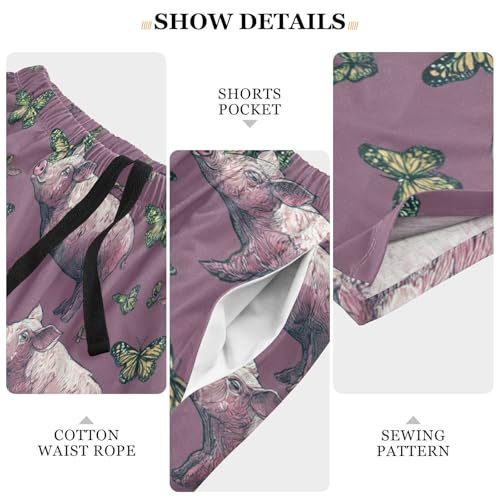 Men's Short Pajama Bottoms Farm Pigs Butterfly Home Casual Sleep Pants3