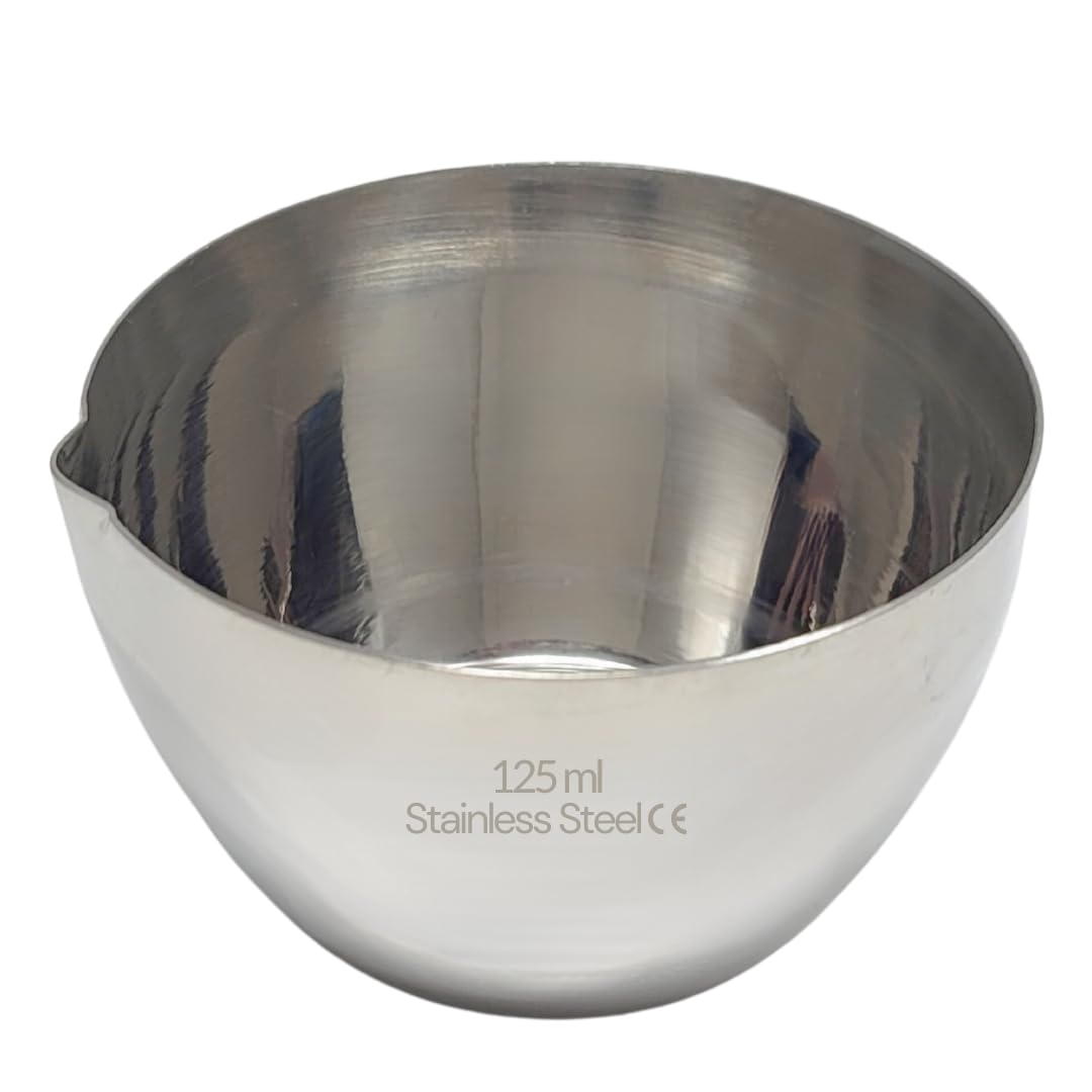 Stainless Steel Lab Beakers Crucibles with Spout Pouring Lip Multipurpose Laboratory Bowl Dish Cup for Mixing Prep Liquids & Solids Designed with Wide Mouth for Science Classrooms Labs (125ml)