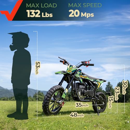 Image of FRP FX40-Ogemaw Teens Dirt Bike, 40cc 4-Stroke Gas Powered Mini Motorcycle with Goggles, Neck Gaiter, Gloves, Pull Start Trail Bike, Dual Disc Brakes, Speed Limiter, 20 MPH, 132 LBS Capacity,Green