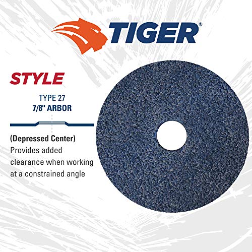Image of Weiler 59733 Tiger Zirconia Alumina Resin Fiber Sanding & Grinding Disc, 4-1 /2 inch Diameter, 50 Grit, 7 /8 inch Arbor Hole (Pack of 25)