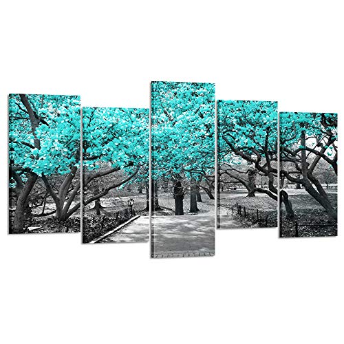 Kreative Arts 5 Pieces Black and Teal Tree Canvas Painting Wall Art Modern Landscape Picture Printed On Canvas Giclee Artwork Prints for Home Decoration (Large Size 60x32inch)