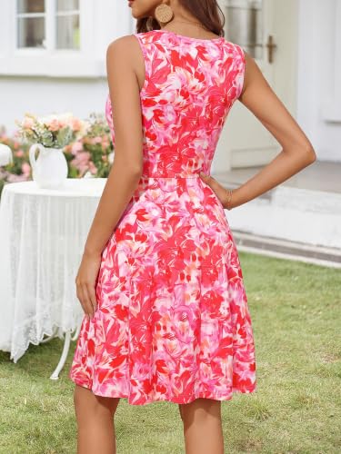 Image of OURIN Women's Spring Deep V Neck Sleeveless Floral Sundresses with Pockets Flowy Summer Dresses for Women